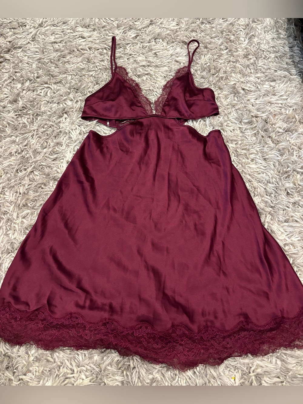 Victoria's Secret Satin Eyelace Lace Cutout Slip Nightgown Sz M (170/96A)